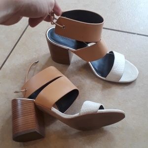 Size 10 Rebecca Minkoff Tan & White Chunky Heels